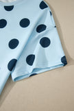 Pink Polka Dot Print Loose Tee Drawstring Elastic Waist Short Set