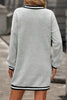 Light Grey Striped Trim V Neck Long Sleeve Preppy T Shirt Dress
