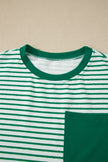 Rose Stripe Crew Neck Tee Drawstring Waist Cropped Pants Set