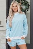 Pink Stripe Oversize Mock Neck Sweatshirt and Shorts Set
