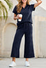 Navy Blue Stylish Textured Loose Fit T Shirt and Drawstring Pants Set