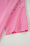 Sachet Pink Lace Patchwork Half Sleeve Top Elastic Waist Pants Two Piece Set