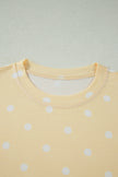 White Polka Dot Short Sleeve Loose Top Drawstring Shorts Set