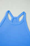 Sky Blue Slim Tank Top Elastic High Waist Shorts 2pcs Outfit