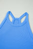 Sky Blue Slim Tank Top Elastic High Waist Shorts 2pcs Outfit