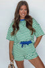 Rose Stripe Drop Shoulder Boxy Casual Terry Short Set