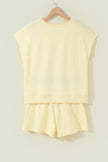 Yellow Cream Solid Color Tee Drawstring Shorts Comfy 2pcs Set
