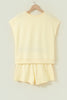 Yellow Cream Solid Color Tee Drawstring Shorts Comfy 2pcs Set
