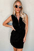 Black Terry Zipped Collar Sleeveless Drawstring Waist Mini Dress