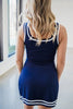 Dirty blue Contrast Trim U Neck Sleeveless Mini Dress with Shorts 2pcs Set