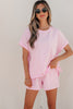 Pink Stripe Matching Oversized Tee and Drawstring Shorts Set