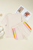 Rose Red Vibrant Striped Detail Athleisure 2pcs Short Set