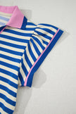 Green Striped Ruffle Short Sleeve Pop of Color Neckline Dress