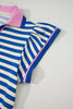 Green Striped Ruffle Short Sleeve Pop of Color Neckline Dress