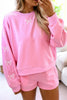 Light Grey Bow Embroidery Long Sleeve Pullover and High Waist Shorts Set