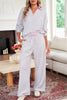 Light Grey Stripe Patchwork Loose Long Sleeve Top Drawstring Waist Pants Set