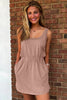 Smoke Gray Mineral Wash U Neck Elastic Waist Sleeveless Mini Dress