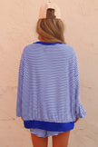 Brown Stripe Oversized Long Sleeve Top Drawstring Loose Shorts 2pcs Set