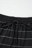Black Stripe Half Sleeve Tee Drawstring Shorts 2pcs Set