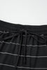 Black Stripe Half Sleeve Tee Drawstring Shorts 2pcs Set