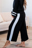 Mineral Red Varsity Stripe Patchwork Puff Sleeve Pullover Drawstring Wide Leg Pant Set