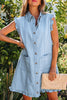 Sail Blue Ruffled Edge Collared Shift Denim Dress with Pockets