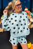 Beige Polka Dot Print Drop Shoulder Pullover Drawstring Shorts Set