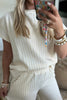 Beige Texture Loose Short Sleeve Top and Cropped Pant Set