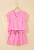 Mint Green V Neck Short Sleeve Top Drawstring Shorts 2pcs Set