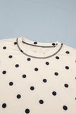 White Polka Dot Short Sleeve Loose Top Drawstring Shorts Set