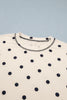 White Polka Dot Short Sleeve Loose Top Drawstring Shorts Set