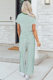 Rose Stripe Crew Neck Tee Drawstring Waist Cropped Pants Set