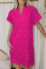 Rose Red Solid Color Eyelet Embroidered T Shirt Mini Dress