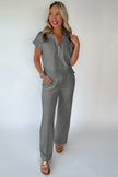 Light Grey Half Zip Polo Tee Casual Pant Set