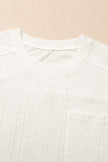Pale Chestnut Textured Patched Pocket Short Sleeve Top and Drawstring Shorts Set