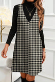 Red Houndstooth Print V Neck Sleeveless Mini Dress