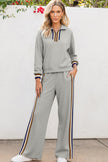 Black Striped Patchwork Quarter Zip Pullover Loose Pants Set