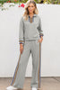 Black Striped Patchwork Quarter Zip Pullover Loose Pants Set