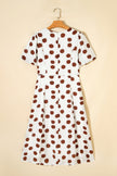 White Polka Dot Printed V Neck Short Sleeve Tie Waist Midi Dress
