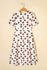 White Polka Dot Printed V Neck Short Sleeve Tie Waist Midi Dress
