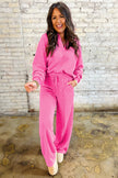 Wisteria Solid Color Collared Pullover and Central Seam Pants Set