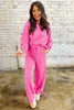 Wisteria Solid Color Collared Pullover and Central Seam Pants Set