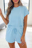 Sea Green Solid Color Loose Tee Drawstring Shorts 2pcs Outfit