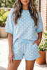 Pink Polka Dot Oversized Top Drawstring Short Set