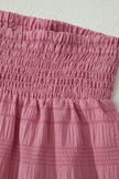 Fiery Red Textured Square Neck Top and Shirred High Waist Shorts Set