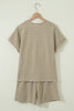 Brown Stripe Breathable Textured Knit Short 2pcs Set