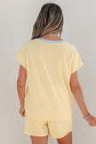 Sachet Pink Soft Ribbed Color Block Trim Casual Short Set