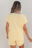 Sachet Pink Soft Ribbed Color Block Trim Casual Short Set