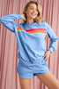 Black Colorful Striped Long Sleeve Pullover and Shorts Set