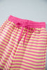 Yellow Stripe Colorblock Trim Crew Neck Loose Tee Drawstring Elastic Waist 2pcs Pant Set